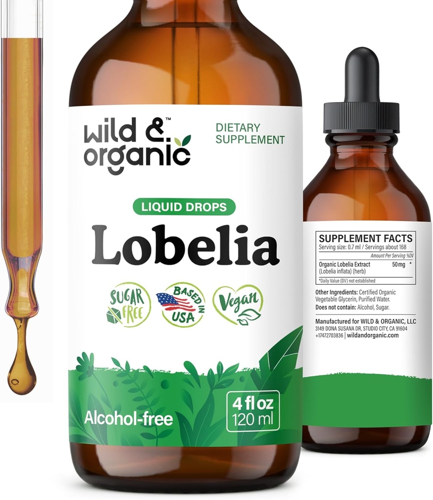 Wild & Organic Lobelia Tincture - Lung Detox and Cleanse - Liquid Lobelia Herb Supplement - Vegan, Sugar & Alcohol-Free Leaf Extract Drops - 4 fl oz 2