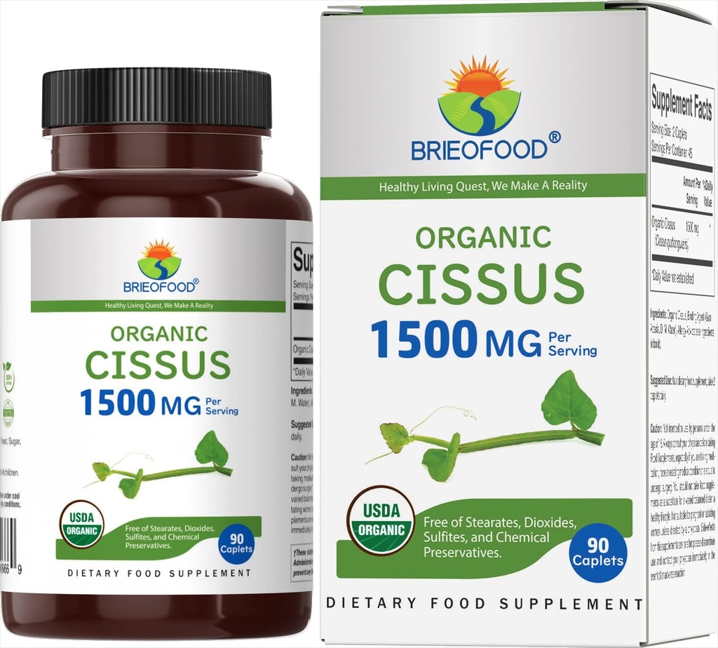 Brieofood Organic Cissus Quadrangularis 1500mg, 45 Servings, Vegetarian, Gluten Free, 90 Vegetarian Tablets 2