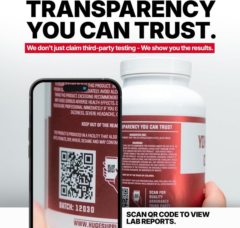 Huge Supplements Yohimbine HCl, Body Recomposition, Advanced Energy & Performance Formula, 5mg per Serving (60 Capsules) 6