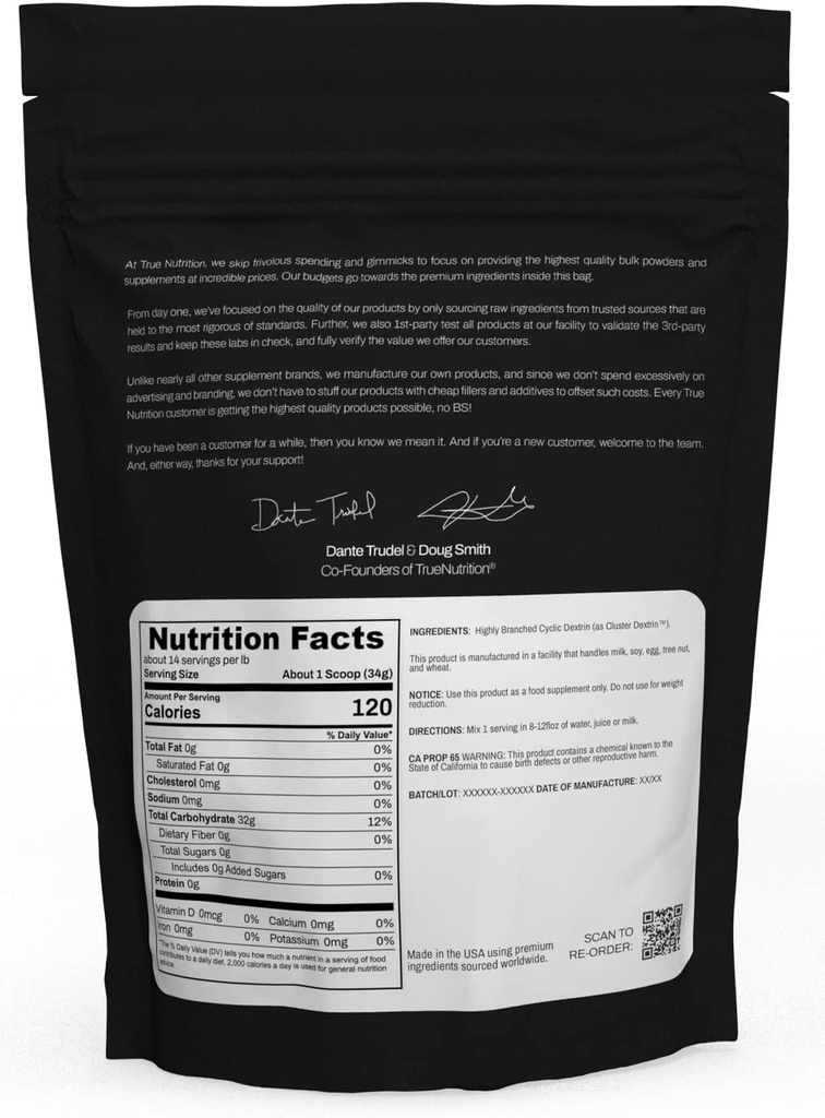 True Nutrition - Highly Branched Cyclic Dextrin - Carbohydrate Powder for Sustained Intra-Workout Energy, Enhanced Post-Workout Muscle Recovery - Vegan and Non-GMO - Unflavored 1lb 3