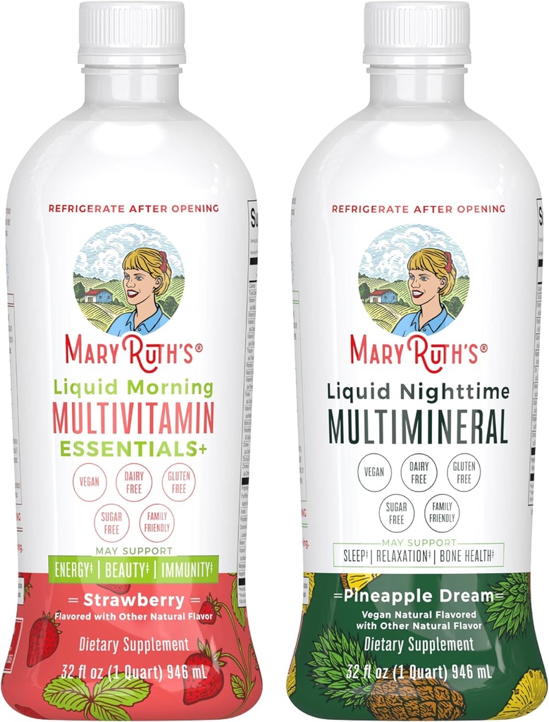 MaryRuth's Liquid Morning Multivitamin (Strawberry) & Liquid Nighttime Multimineral (Pineapple) | Clean Label Project Verified® | Vitamins & Magnesium for Energy, Bedtime, & Overall Health | Vegan 2