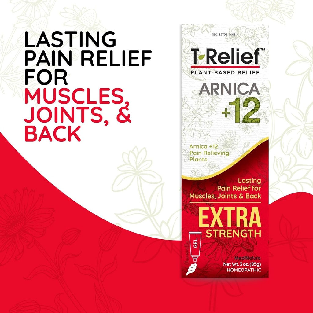 MediNatura T-Relief Extra Strength Gel Arnica +12 Natural Relieving Actives for Back Pain Joint Soreness Muscle Aches & Stiffness Whole Body Fast Acting Relief for Women & Men - 3 oz (2 Pack) 5