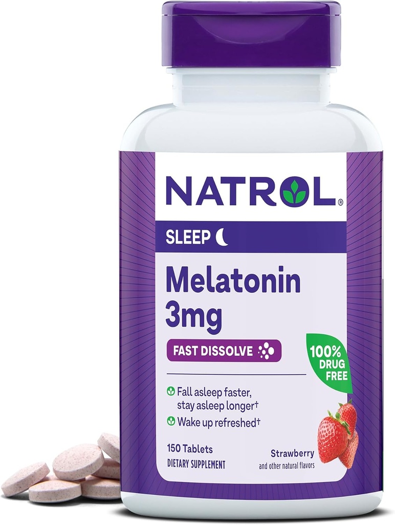 Natrol Melatonin 3mg Strawberry Fast-Dissolve 150 Tablets 150 Day Supply & 90 Tablets 90 Day Supply Sleep Aid 3