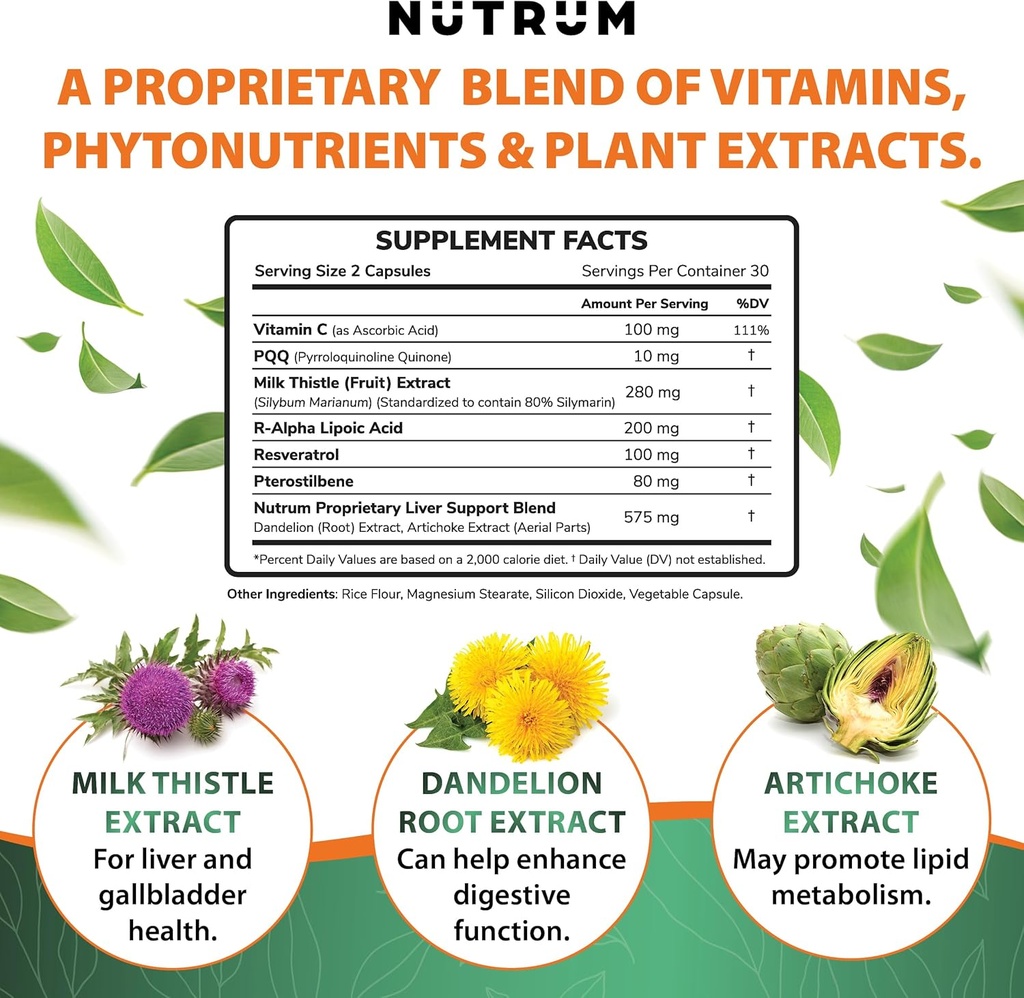 Liver Cleanse and Detox Health Support Supplement by Nutrum, Vegan Liver Formula, Natural Herbal Liver Renewal with Vitamin C, Milk Thistle, Support for Bad Breath, Acne, Low Energy, 60 Capsules 4