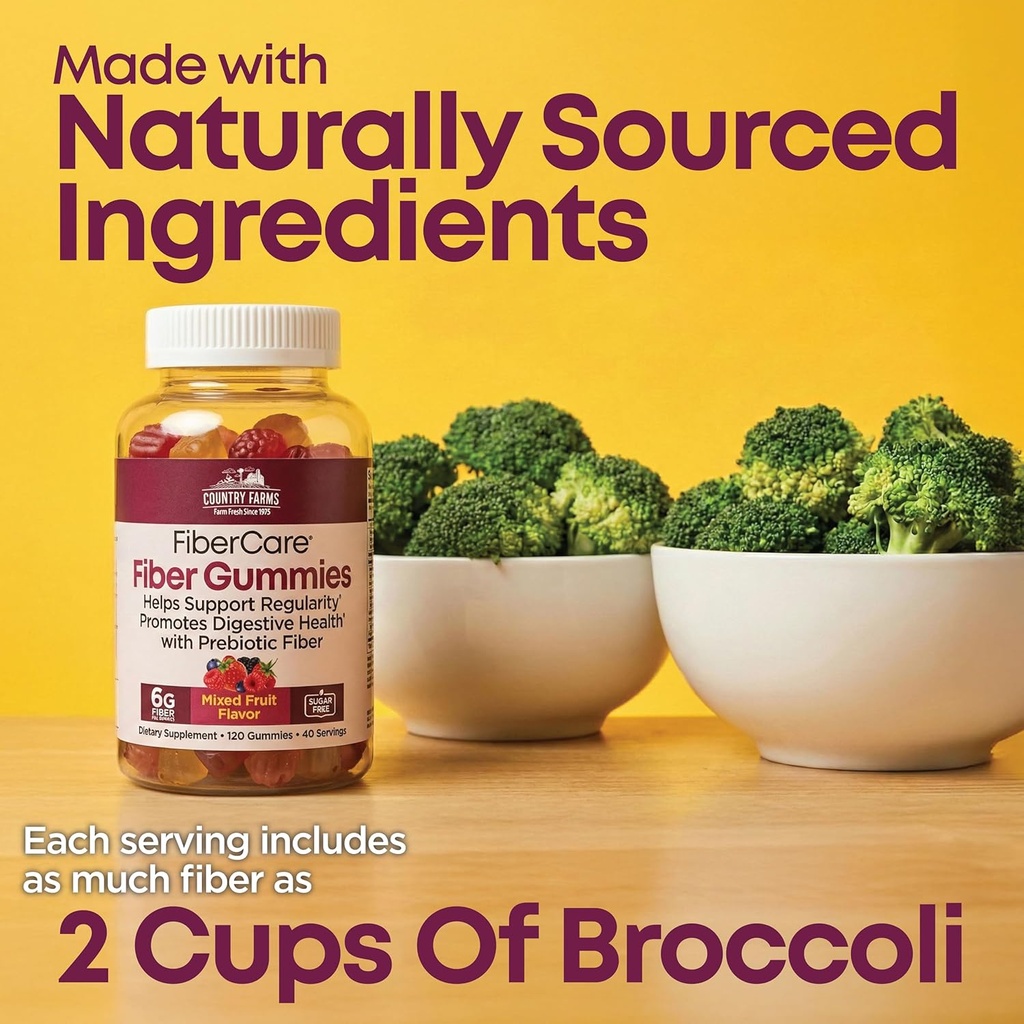 Country Farms Fiber Care Prebiotic Gummies, 6g of Fiber Per Serving, FOS from Beets, Digestive Health, Supports Regularity, Mixed Fruit Flavor 5