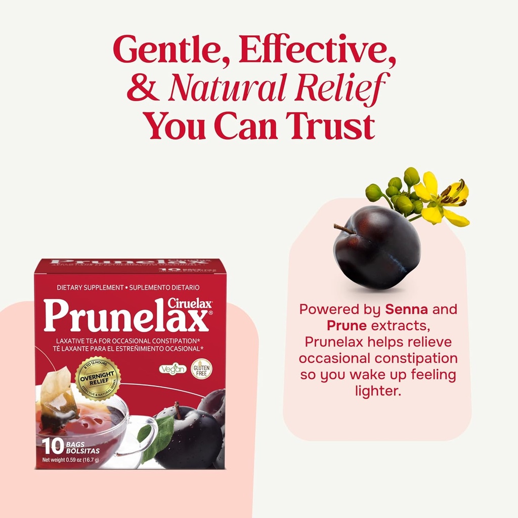 Prunelax Ciruelax Regular Strength Laxative Tea Bags - Made with Natural Senna Extracts, for Occasional Constipation, Senna Extract - 10 Bags 3