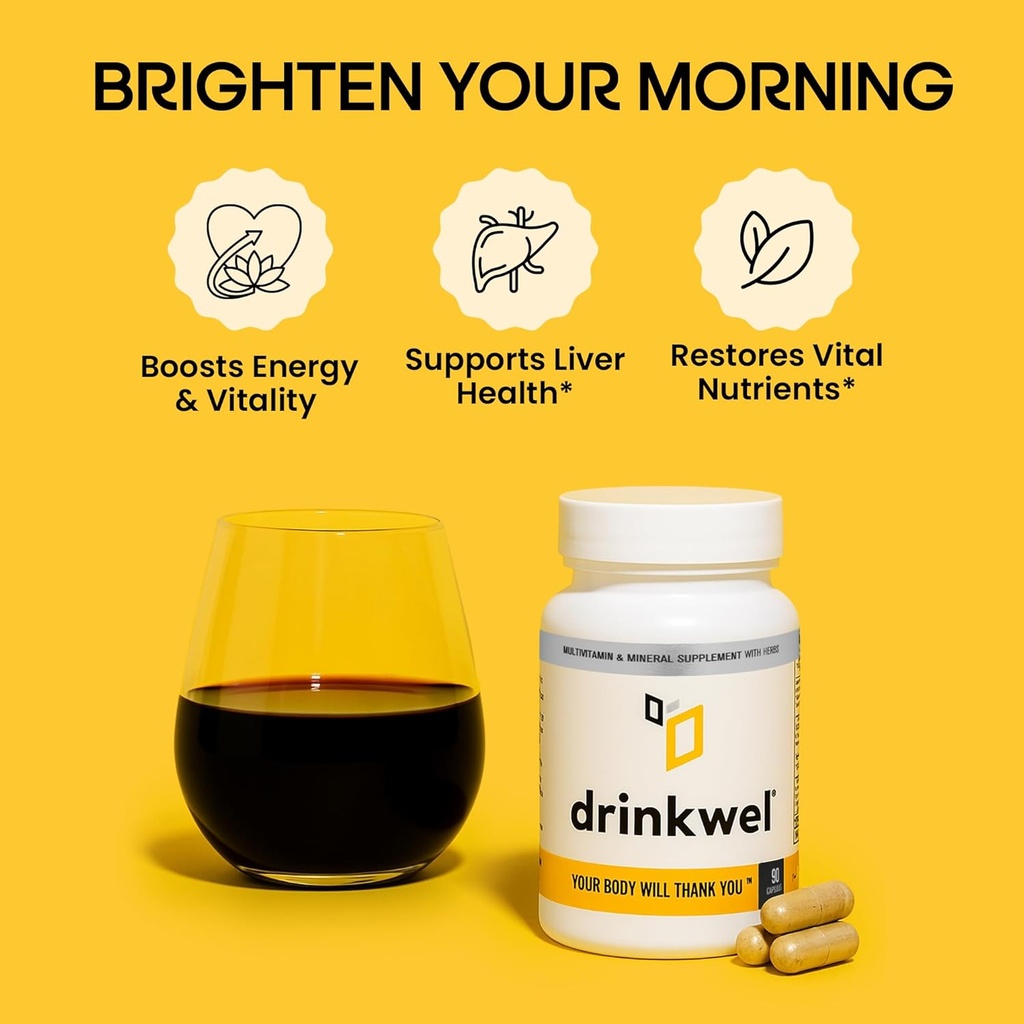 drinkwel Premium Multivitamin Supplement - Pack of 3 x 90 Capsules - Morning Recovery, Liver Support & Immune Support- Milk Thistle, Vitamin C, Zinc, Magnesium 3