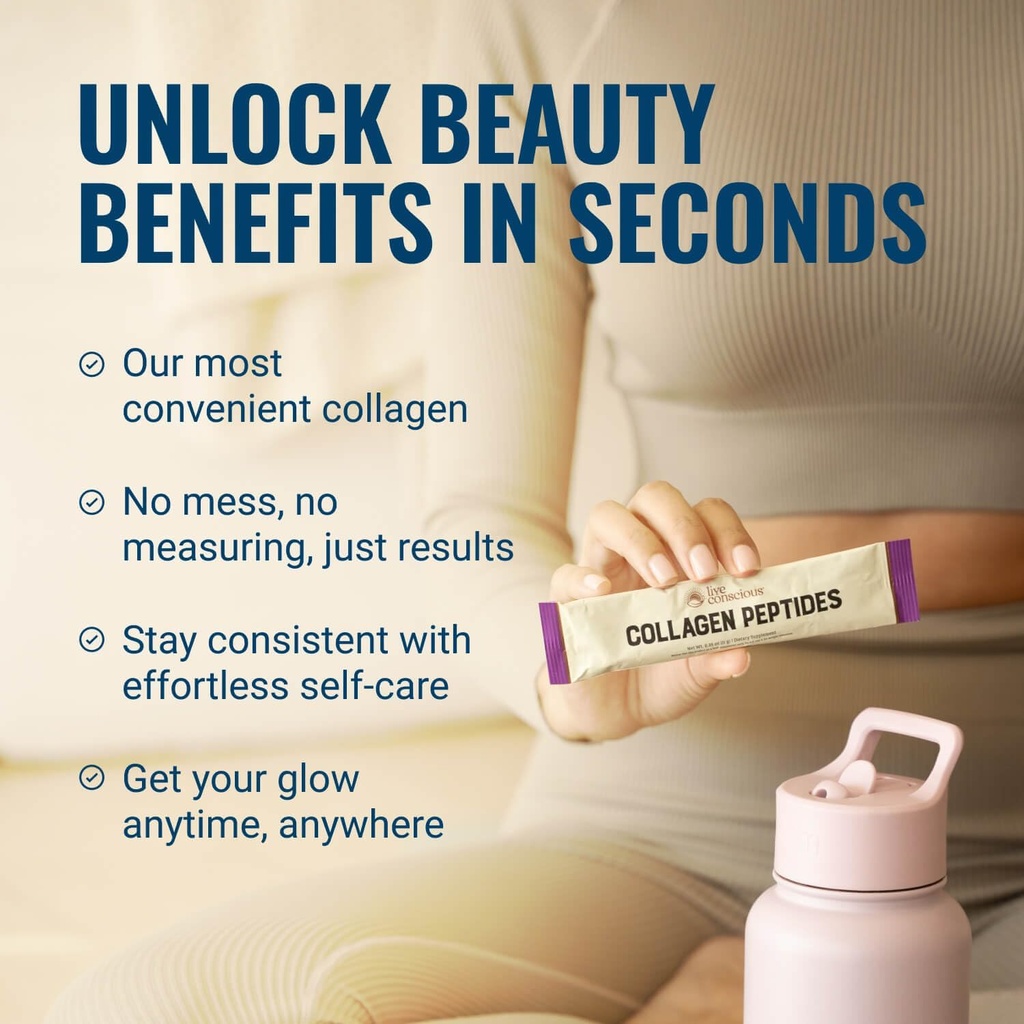 Live Conscious Collagen Peptides Powder Unflavored Packets-Hydrolyzed Collagen Powder-Hair, Skin, Nail, & Joint Support-Type I & III Grass-Fed Collagen Supplements for Women and Men - Pack of 20 (2Pk) 6