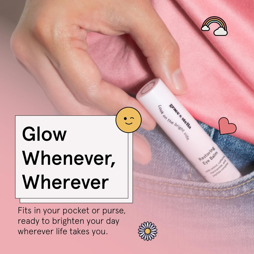 grace & stella Under Eye Brightener Balm Stick - Travel Size Toiletries - Retinol & Caffeine Eye Cream for Dark Circles, Puffiness, Wrinkles - Restore and Hydrate - Vegan Skincare (0.13oz / 3.5g) 6