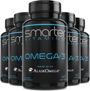 (5 Pack) Smarter Omega 3 Fish Oil, Berry Flavor, Burpless, Tasteless, 2000mg, Potent Triple Strength DHA EPA Brain Omega-3, Made with AlaskOmega® 2