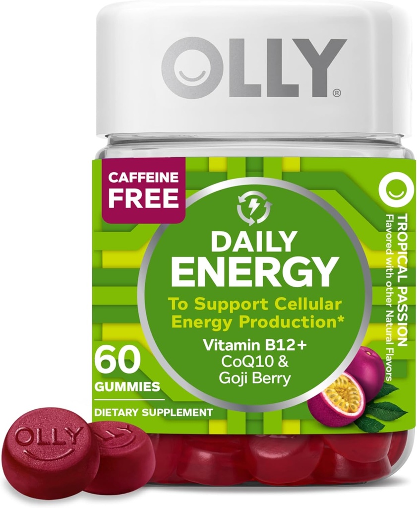 OLLY Daily Energy Gummy, Caffeine Free, Vitamin B12, CoQ10, Goji Berry, Adult Chewable Supplement, Tropical Flavor - 60 Count 2