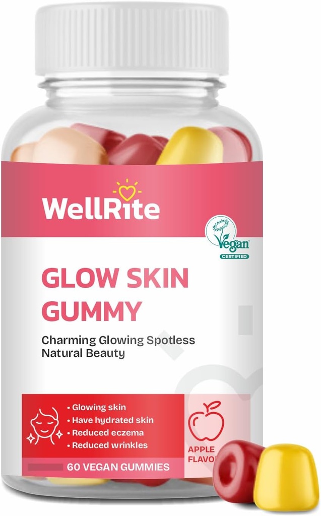 Glow Skin Gummy Vitamins, 60 Count, Apple Flavored, Vegan, Gelatin Free, Gluten Free, Nut Free, Glowing & Hydrated Skin, Reduced Eczema, Reduced Wrinkles 2