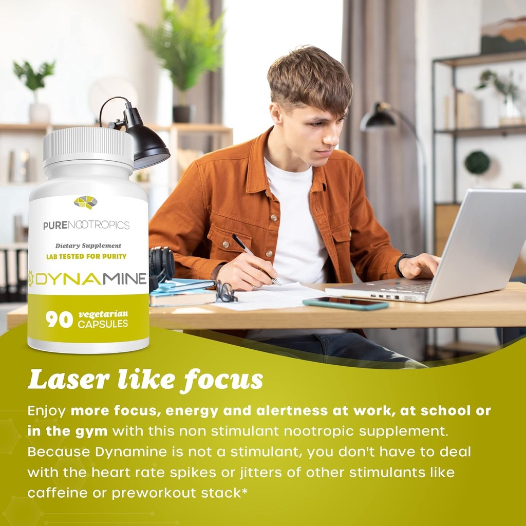 Pure Nootropics - Dynamine (Methylliberine: 1,7,9-tetramethyluric Acid) 100 mg Capsules (90) | Increased Energy, Focus & Alertness | in House & Rigorous 3rd Party Testing for Higher Purity & Potency 3