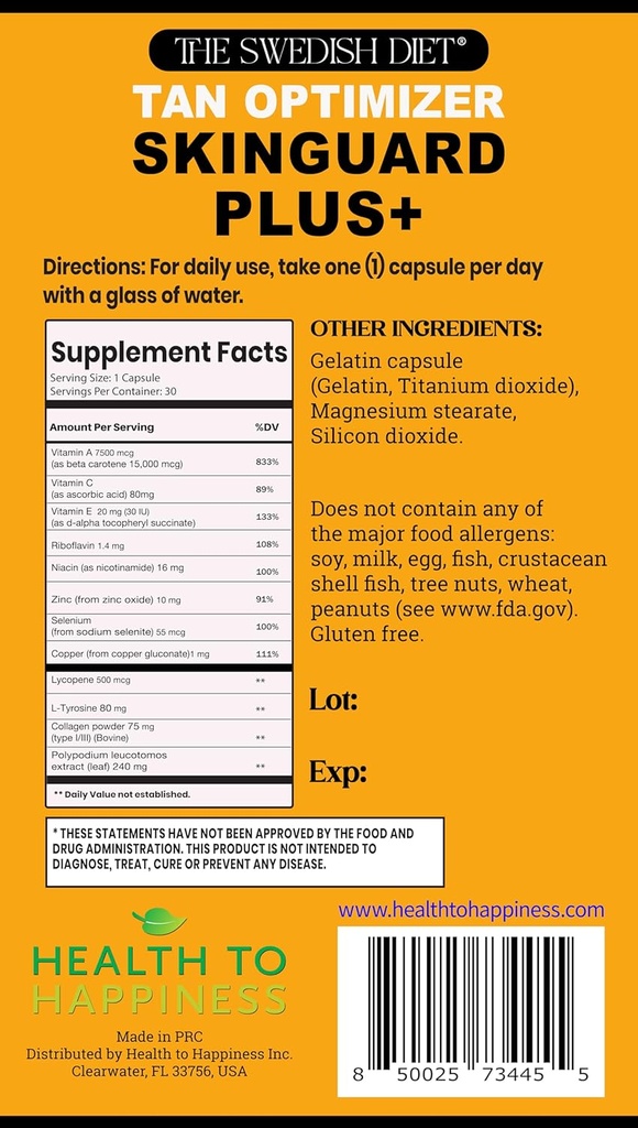 Tan Optimizer SkinGuard Plus+ – Sugar-Free Tanning & Anti-Aging Supplement with 240mg Polypodium, Beta Carotene & Antioxidants for Radiant, Youthful Skin – 30 Capsules 5