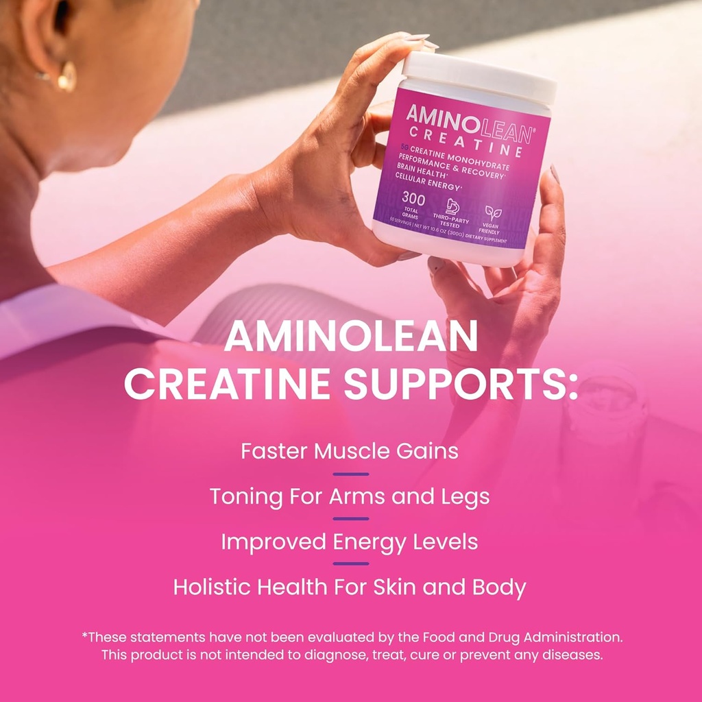 AminoLean Creatine for Women and Men, Pure Micronized Creatine Monohydrate Powder Supplement for Muscle Toning, Mood Support, Energy Boost, and Brain Health, 300g 4