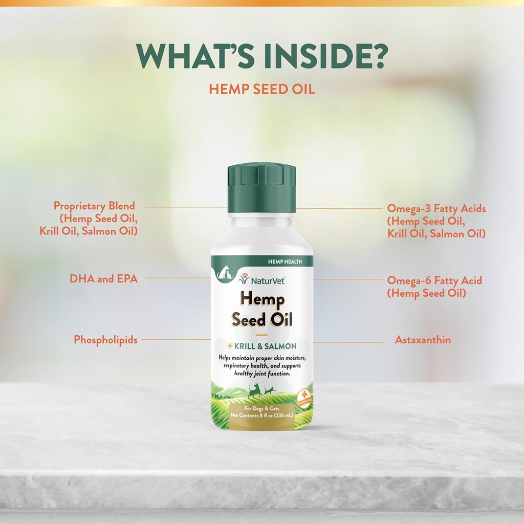 NaturVet Hemp Seed Oil Krill and Salmon, 16 oz. Liquid, Made in The USA 6