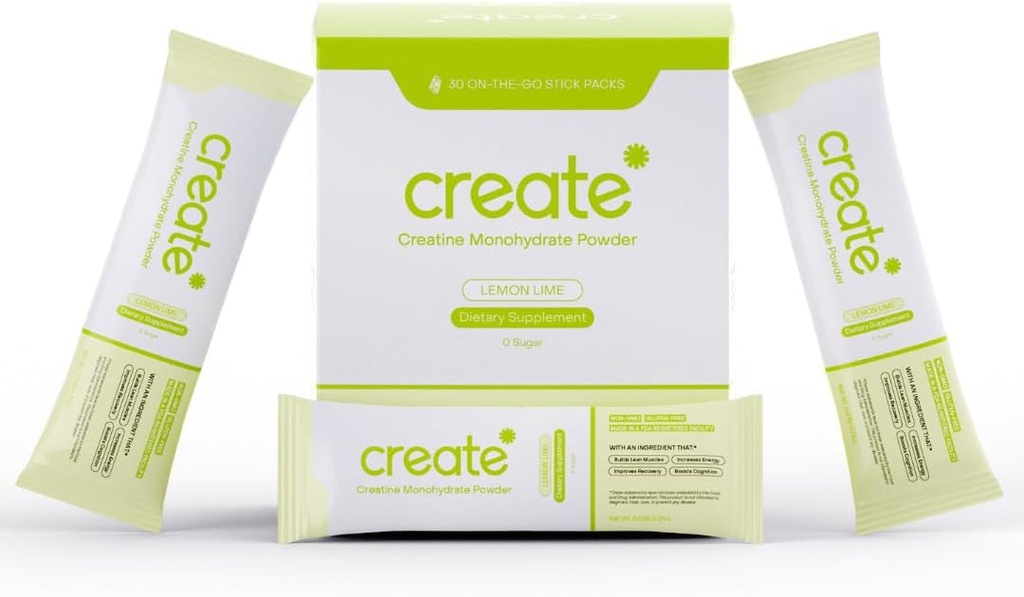 Create Single Serve Creatine Monohydrate Powder – 5g Creapure Creatine | Redefining Strength, Energy & Recovery | Sugar-Free, Vegan, Non-GMO | Lemon/Lime | 30 Packets 2