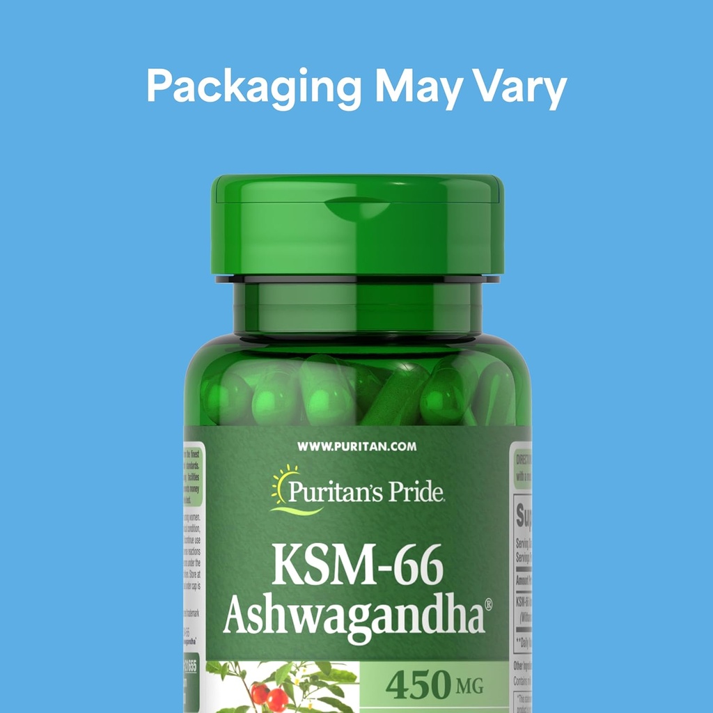 Puritan's Pride KSM-66 Ashwagandha® 450mg, Highly Concentrated Dietary Supplement for Stress Relief, Mood Enhancing, and Memory Support, 1 Month Supply, 60 Capsules 3