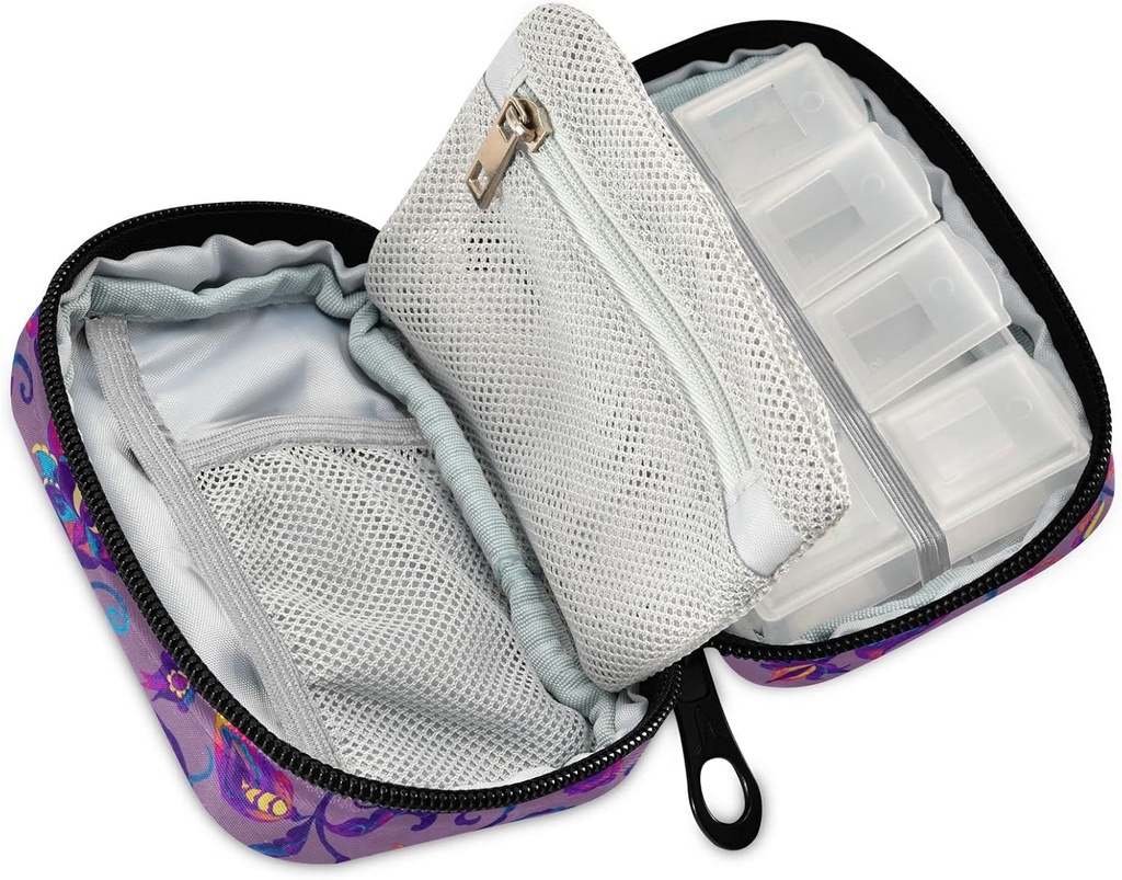 Paisley Watercolor Floral Pill Box 7 Day Pill Case Bag Travel Pill Organizer Bag with Zipper Portable Weekly Case Compact Size for Vitamin Supplement Holder 3