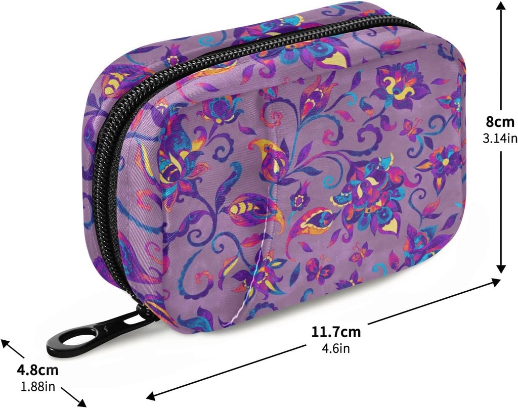 Paisley Watercolor Floral Pill Box 7 Day Pill Case Bag Travel Pill Organizer Bag with Zipper Portable Weekly Case Compact Size for Vitamin Supplement Holder 4