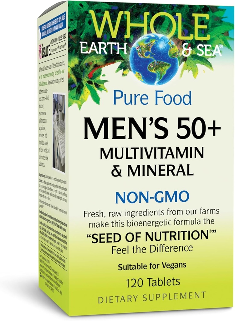 Natural Factors Whole Earth & Sea Men's 50+ Multivitamin & Mineral - Daily Nutritional Support Multivitamin - Supports Brain Health & Immune System Function - Vegan - 120 Tablets (60 Servings) 2