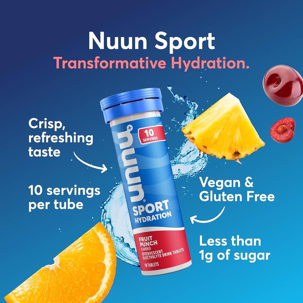 Nuun Sport Electrolyte Tablets with Magnesium, Calcium, Potassium, Chloride & Sodium, Gluten Free & Vegan, Fruit Punch, 4 Pack (40 Servings Total) 3