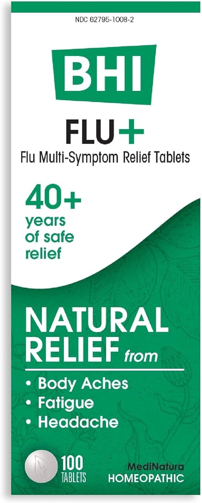 BHI Flu + Cold Multi-Symptom Relief Natural Safe Non-Drowsy Remedy 11 Targeted Homeopathic Active Ingredients for Body Aches, Fatigue, Chills & Headache - 100 Tablets 2