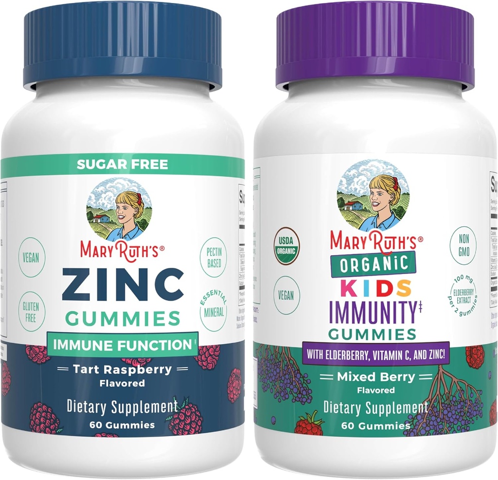 MaryRuth Organics Zinc (Tart Raspberry) & Kids Immunity Gummies (Mixed Berry) | Clean Label Project Verified® | Vitamins for Immunity & Overall Health and Wellness | Vegan, Non-GMO, No Gelatin 2