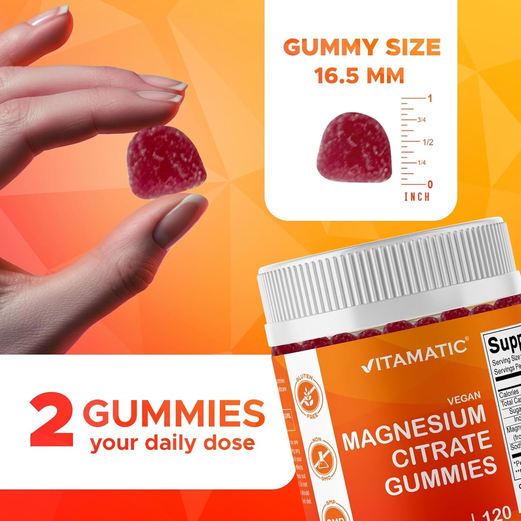 Vitamatic Magnesium Citrate Gummies 600mg per Serving - 240 Vegan Gummies - Natural Raspberry Flavor - High Absorption Magnesium Supplement - Supports Nerve, Bone and Muscle Health 4