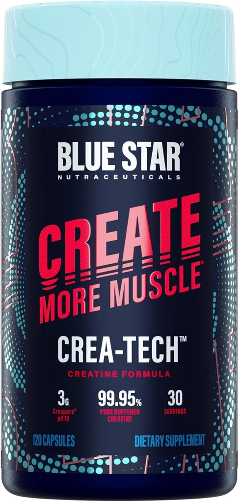 Blue Star Nutraceuticals CREA-TECH - Creapure Creatine Monohydrate - w/Electrolytes. Creatine + Electrolytes Capsules - Build Muscle and Increase Strength | 30 Day Supply - 120 Veggie Capsules 2