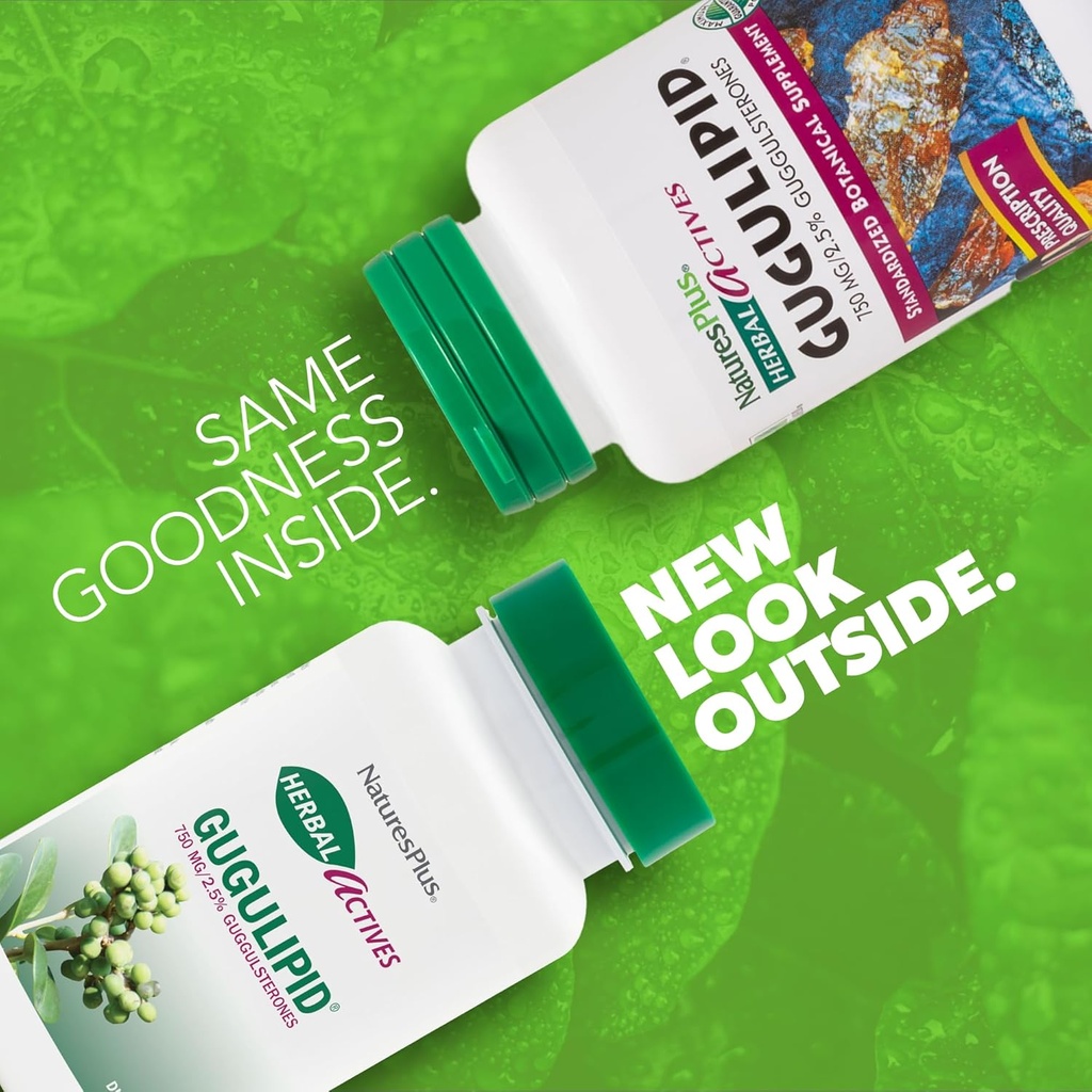 Natures Plus Herbal Actives Gugulipid - 750 mg, 2.5% Guggulsterones - 60 Vegan Capsules - Ayurvedic Botanical Supplement - Maximum Potency - Vegetarian, Gluten-Free - 60 Servings 3