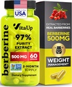 Berberine Supplement 500mg - USA Made Berberine 500mg - Non-GMO Berberine HCL - Berberine Supplements for Weight Management, Energy, Immune Support - 60 Capsules 2