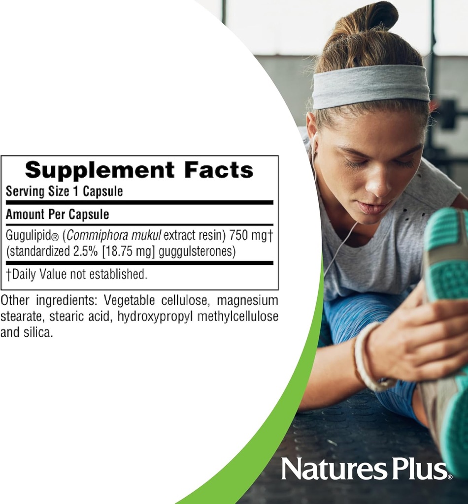 Natures Plus Herbal Actives Gugulipid - 750 mg, 2.5% Guggulsterones - 60 Vegan Capsules - Ayurvedic Botanical Supplement - Maximum Potency - Vegetarian, Gluten-Free - 60 Servings 6