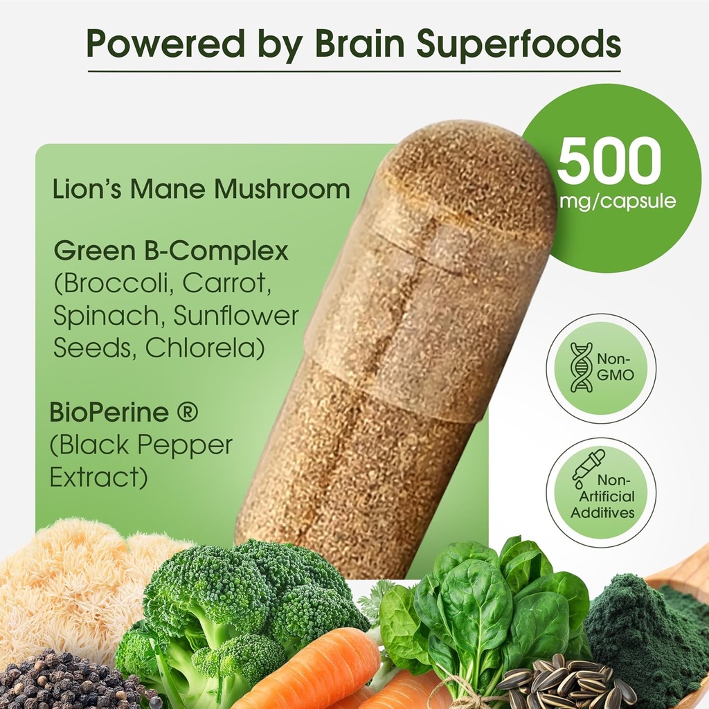 Cognitive Rescue, Lion's Mane Mushroom Capsules w/ Lion's Mane Dual Extract, Nootropics, Brain Supplement for Memory and Focus, Mushroom Immune Support w/ B Vitamins Complex, BioPerine, 60 capsules 5