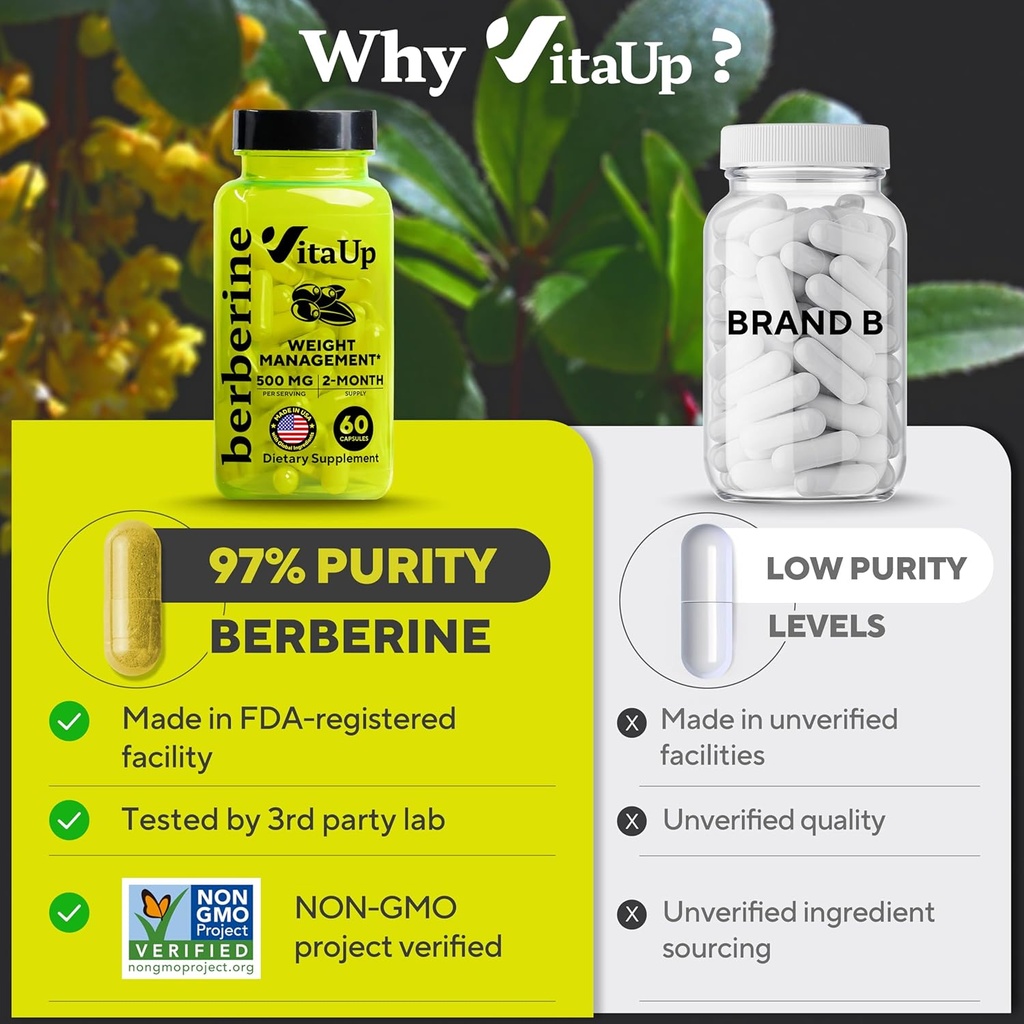 Berberine Supplement 500mg - USA Made Berberine 500mg - Non-GMO Berberine HCL - Berberine Supplements for Weight Management, Energy, Immune Support - 60 Capsules 6