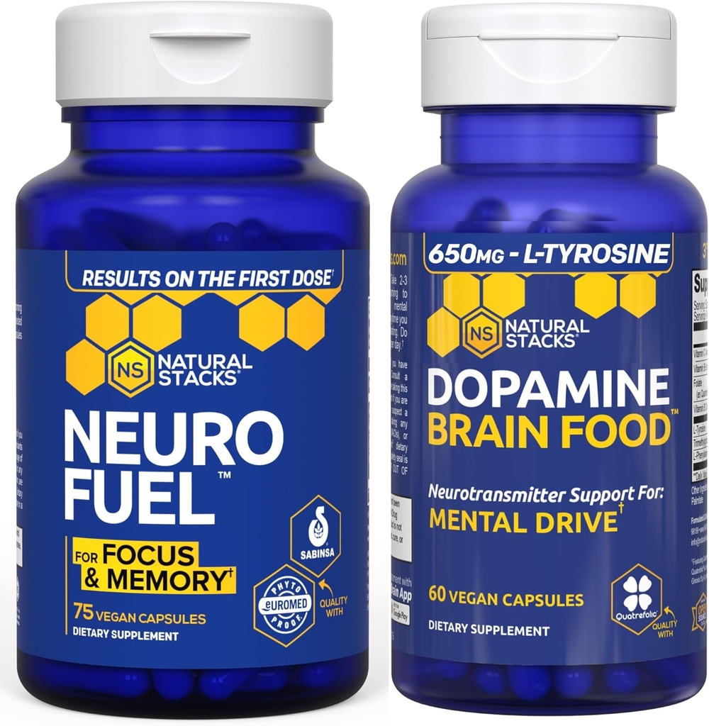 NATURAL STACKS NeuroFuel Nootropic + Dopamine Brain Food Bundle - Supports Memory, Motivation & Focus* - 135 Total Capsules 2