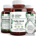 Natural Nutra Folic Acid Folate Vitamin B9 Supplement, Prenatal Vitamin for Heart and Cardiovascular Health, Red Blood Cell Formation, Vegetarian and Gluten Free Supplements, 800 mcg, 100 Tablets 2
