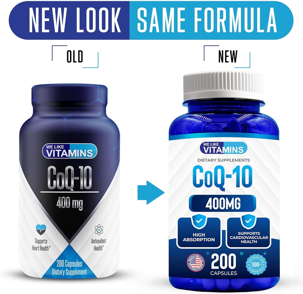 We Like Vitamins CoQ10 400mg Per Serving - 200 Capsules CoQ-10 - Vegetarian Capsule - Antioxidant Co Q-10 Coenzyme 3