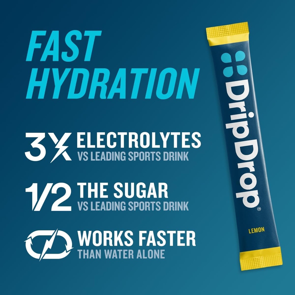DripDrop Hydration - Electrolyte Powder Packets - Watermelon, Berry, Lemon, Orange, Fruit Punch, Grape, Strawberry Lemonade, Cherry - 64 Count 3