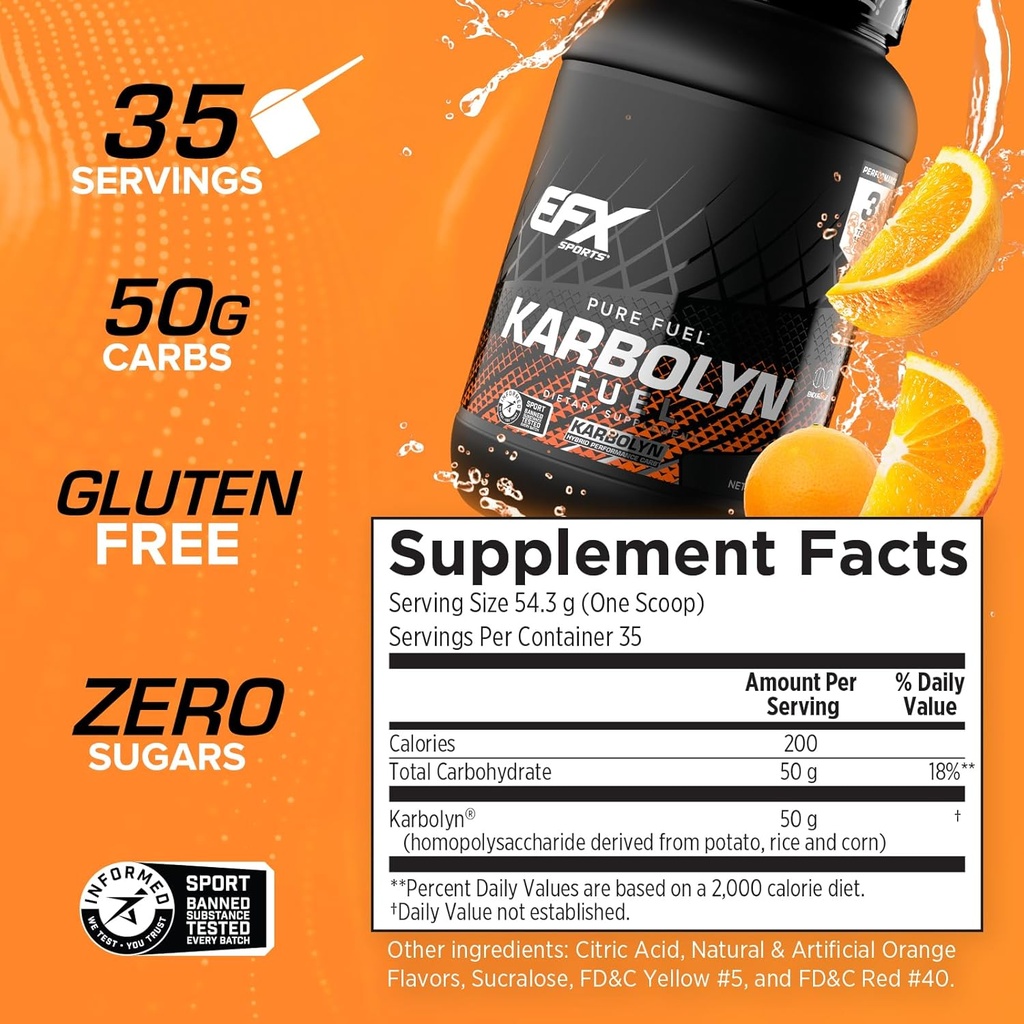 EFX Sports Karbolyn Fuel | Fast-Absorbing Carbohydrate Powder | Carb Load, Sustained Energy, Quick Recovery | Stimulant Free | 35 Servings (Orange) 4