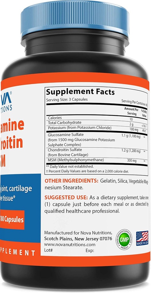 Nova Nutritions Triple Strength Glucosamine Chondroitin MSM 2600mg/Serving Capsules, Supports Healthy Joint, Cartilage and Connective Tissue - Promotes Joint Comfort & Flexibility 180 Count 5