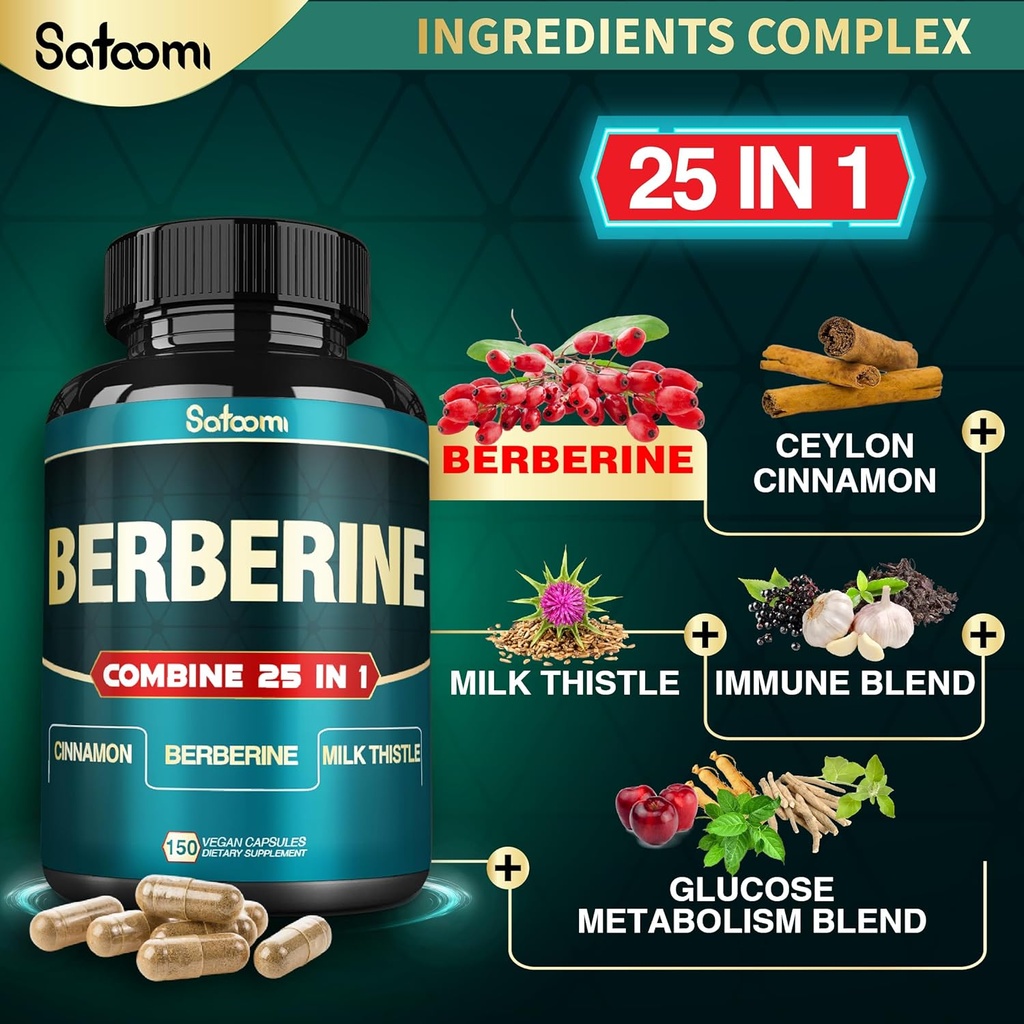 Satoomi 25in1 Berberine Supplement - Berberine Hcl - Ceylon Cinnamon - Milk Thistle and More 4