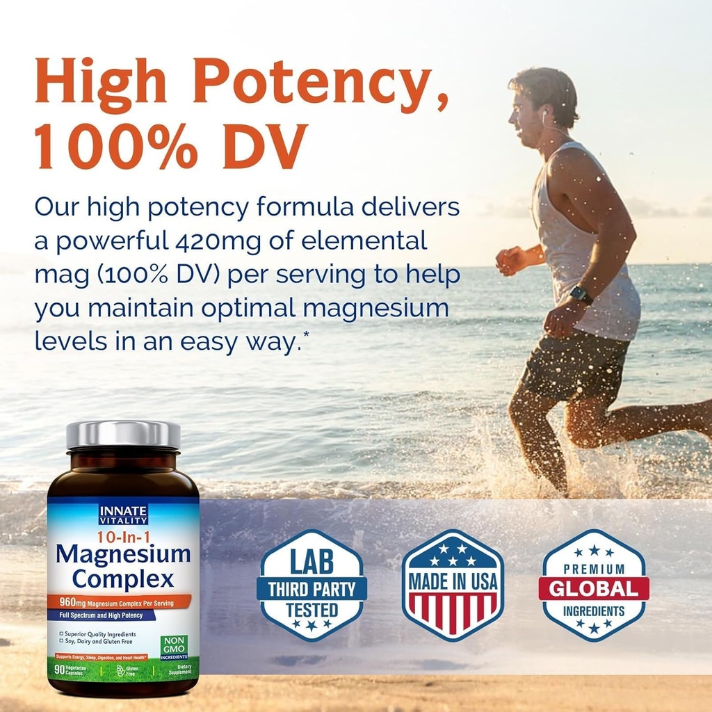 Innate Vitality 10-in-1 Magnesium Complex 960mg, 420mg Elemental Mag per Serving, with Magnesium Glycinate, Citrate, Malate, and More, Sleep, Digestion, Energy Support, 90 Vegan Caps 6
