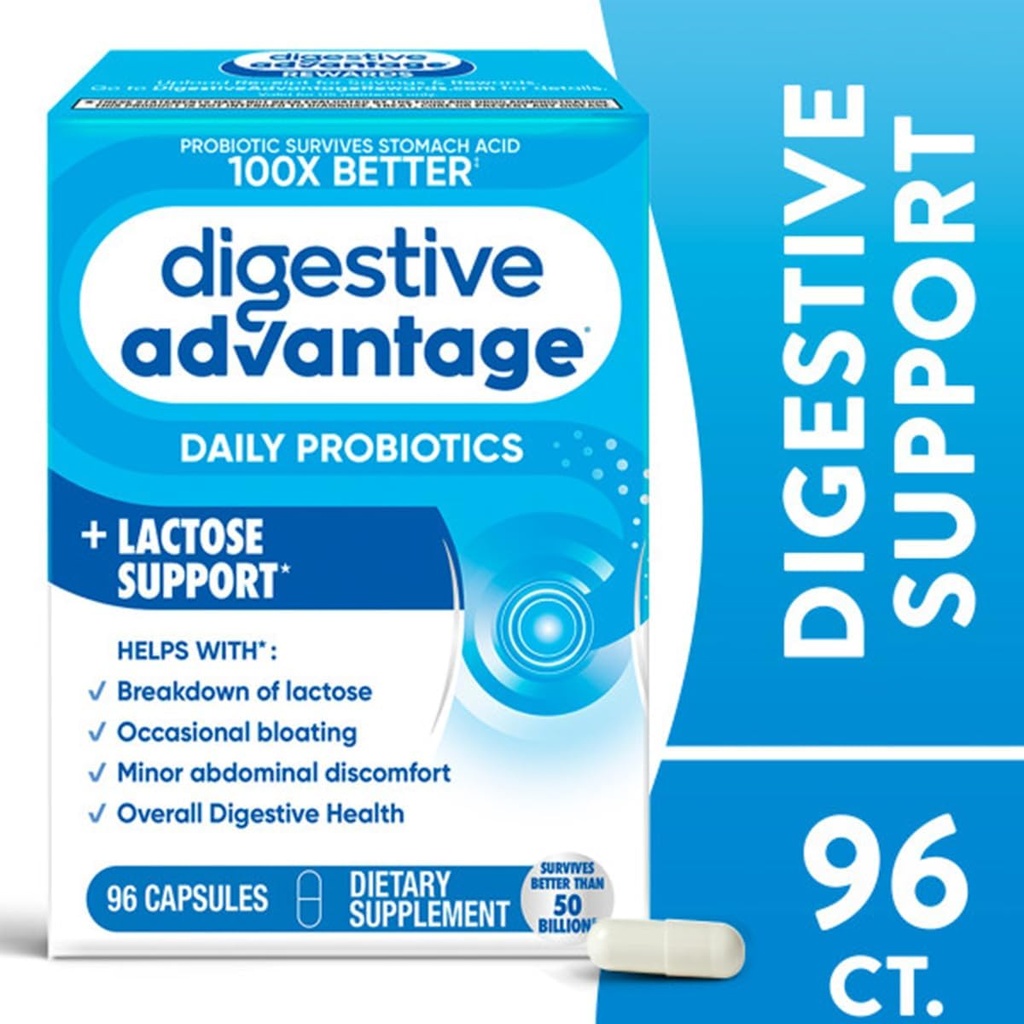 Digestive Advantage Lactose Defense Enzymes + Probiotics for Women & Men Occasional Bloating, Lactose Breakdown, Minor Abdominal Discomfort, Immune Support, 96 Count Capsules (2 Pack) 3