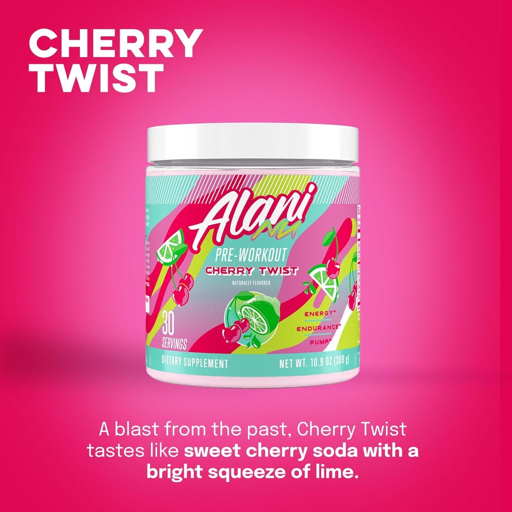 Alani Nu Pre Workout Powder Cherry Twist, Amino Energy Boost, Endurance Supplement, Sugar Free, 200mg Caffeine, L-Theanine, Beta-Alanine, L-Citrulline, 30 Servings 4