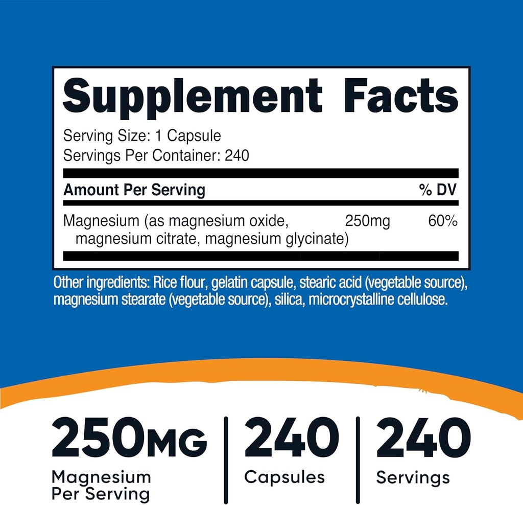 Nutricost Magnesium Complex 250mg, 240 Capsules - Magnesium Oxide, Citrate, and Glycinate - Gluten Free and Non-GMO 3