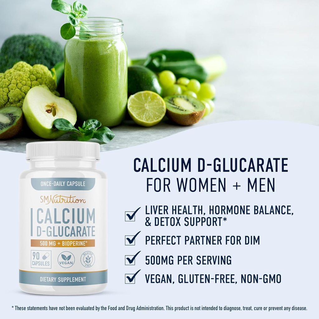 Calcium D-Glucarate with 200mg DIM Supplement for Enhanced Estrogen Balance for Women | Vegan Gluten Free CDG Supplement for Women (90 Servings) with Diindolylmethane Capsules (60 Servings) 4