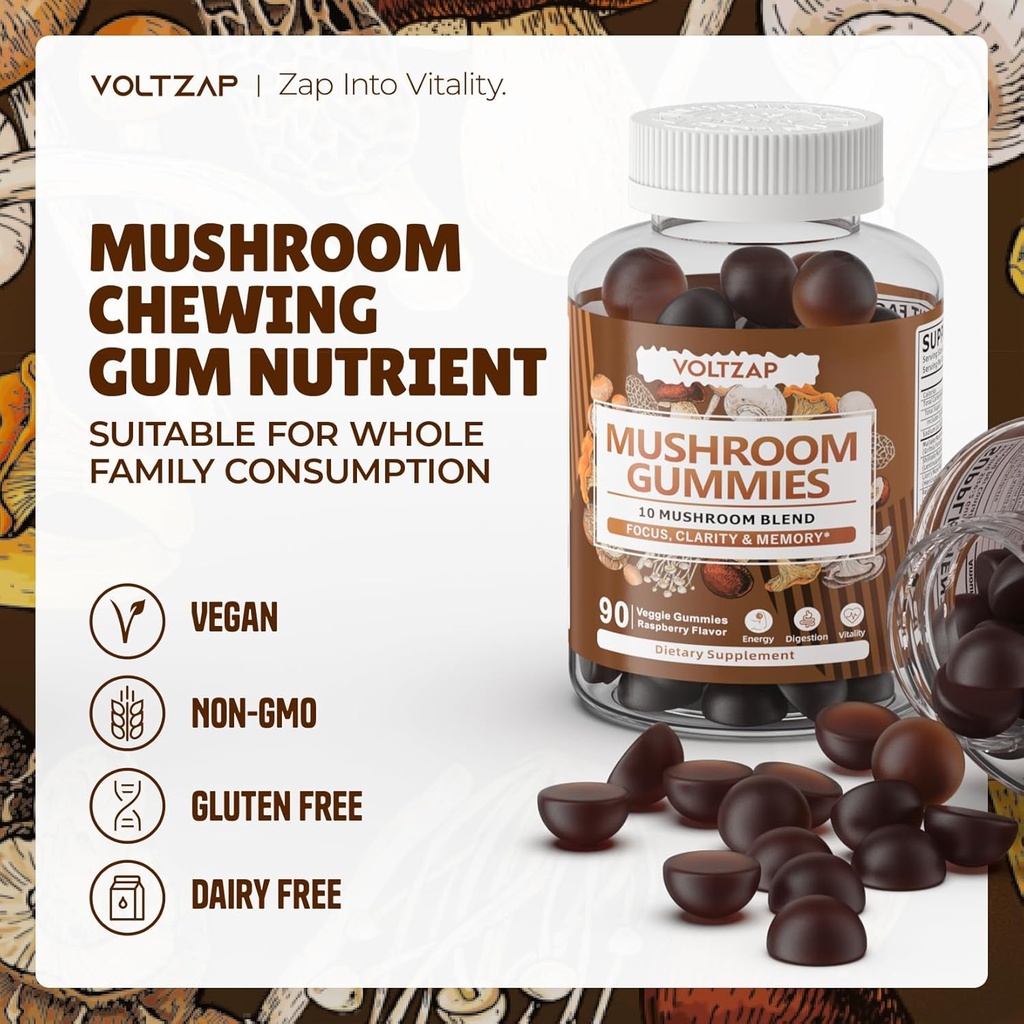 Mushroom Gummies 10 Blend - Mushroom Complex All-in-One Daily Mushroom Supplement Gummy with Chaga, Lions Mane, Reishi, Cordyceps - 90 Gummies 3