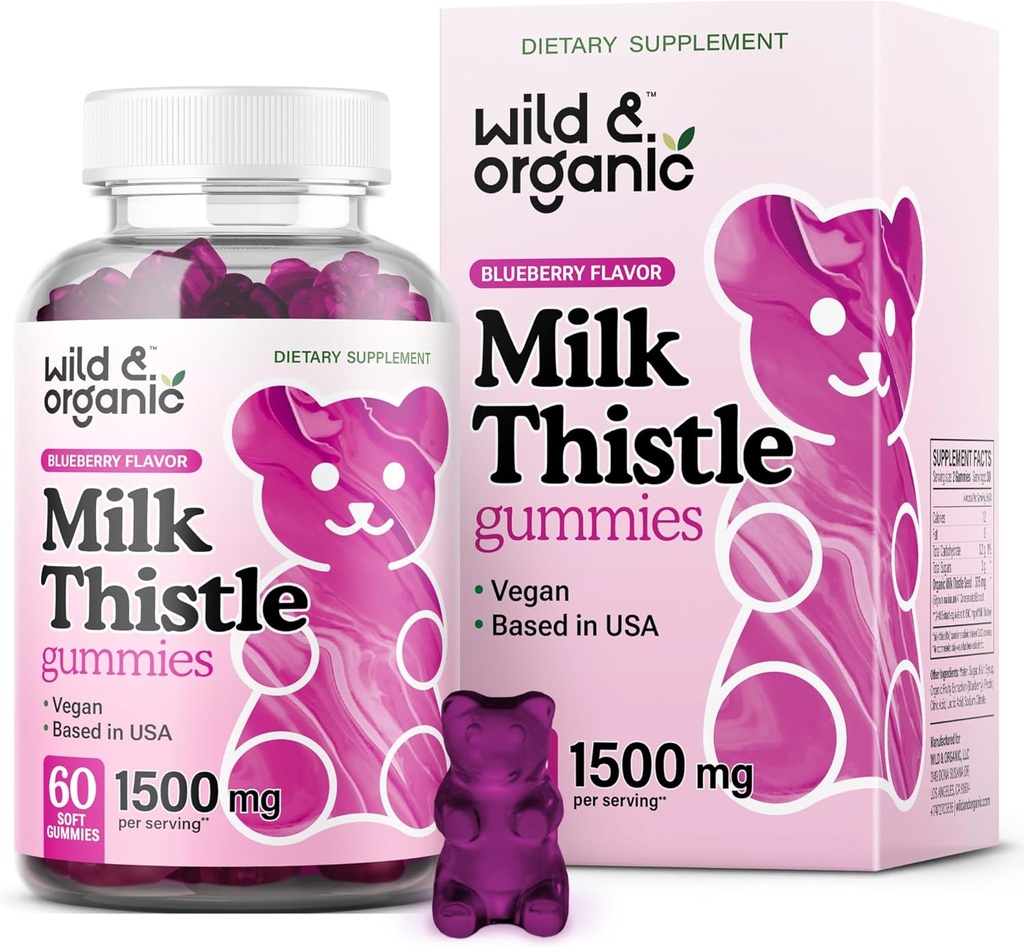 Wild & Organic Milk Thistle Gummies 1500mg - Herbal Supplement for Liver Cleanse Detox - Silymarin Milk Thistle Liver Detox Gummies - 60 Vegan, Non-GMO Chews 2
