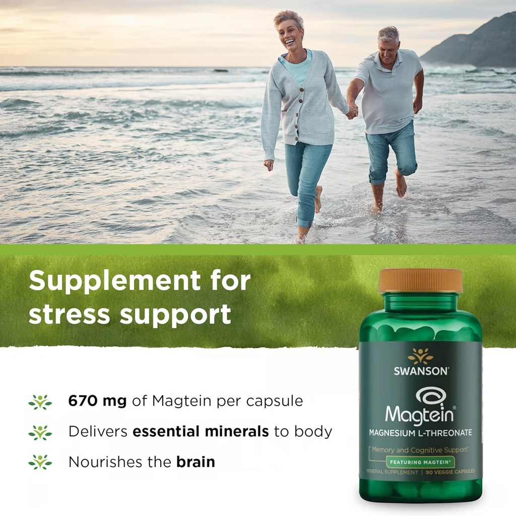 Swanson Magnesium L-Threonate - Mineral Supplement Promoting Nervous System Health - May Support Cognitive Health, Learning & Memory - (90 Veggie Capsules) (2 Pack) 4